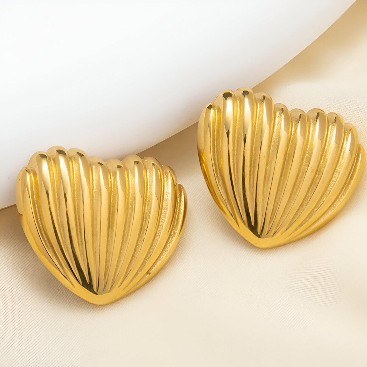 Gold Heart Stripped Stud Earrings