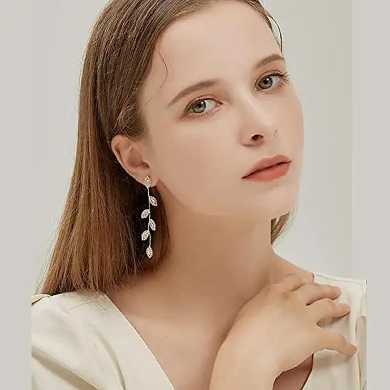 Luxe Leaves Gemstone Dangle Earrings