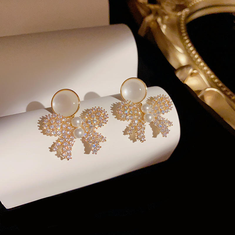 Rhinestone-Bow-Drop-Earrings 1