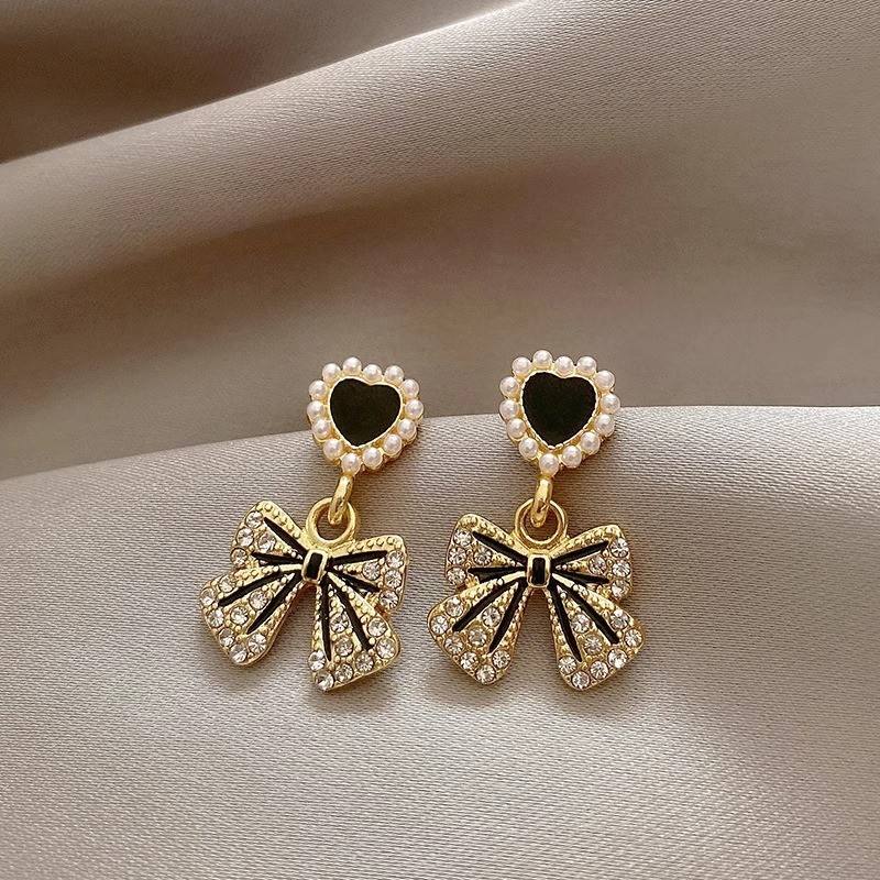 Beaded-Heart-Bow-Drop-Earrings 1