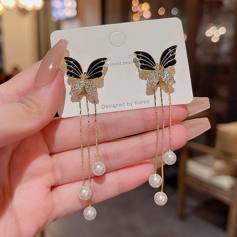 Black-Butterfly-Tassel-Earrings 1