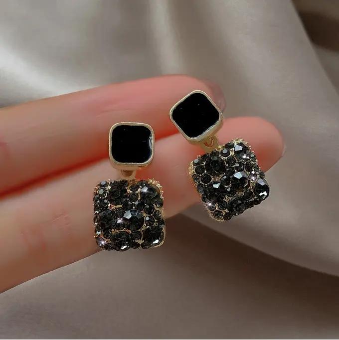 Black Crystal Square Stud Earrings