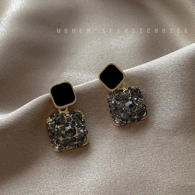 Black Crystal Square Stud Earrings