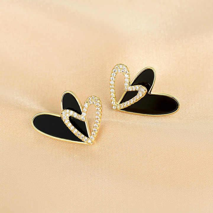 Black and White Crystal Heart Earrings