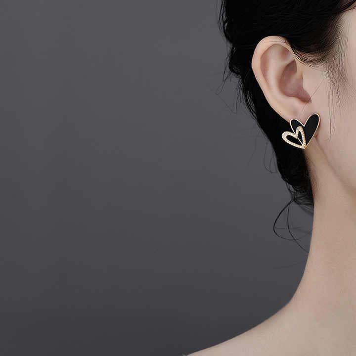 Black and White Crystal Heart Earrings