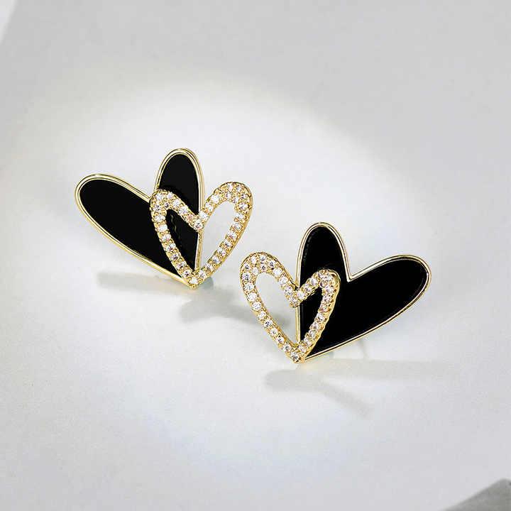 Black and White Crystal Heart Earrings