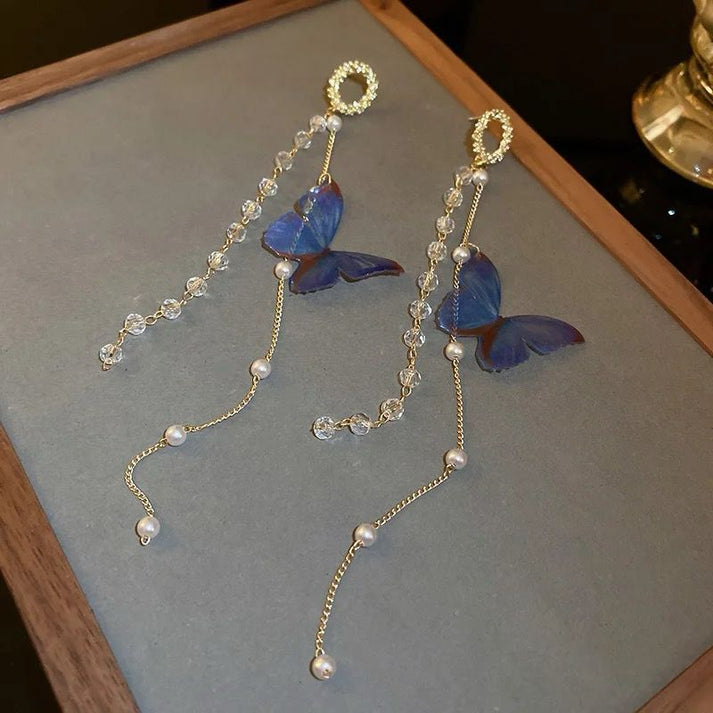 Blue-Butterfly-Tassel-Earrings 1