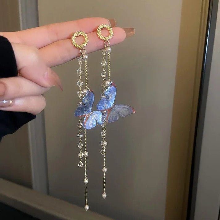 Blue-Butterfly-Tassel-Earrings 3