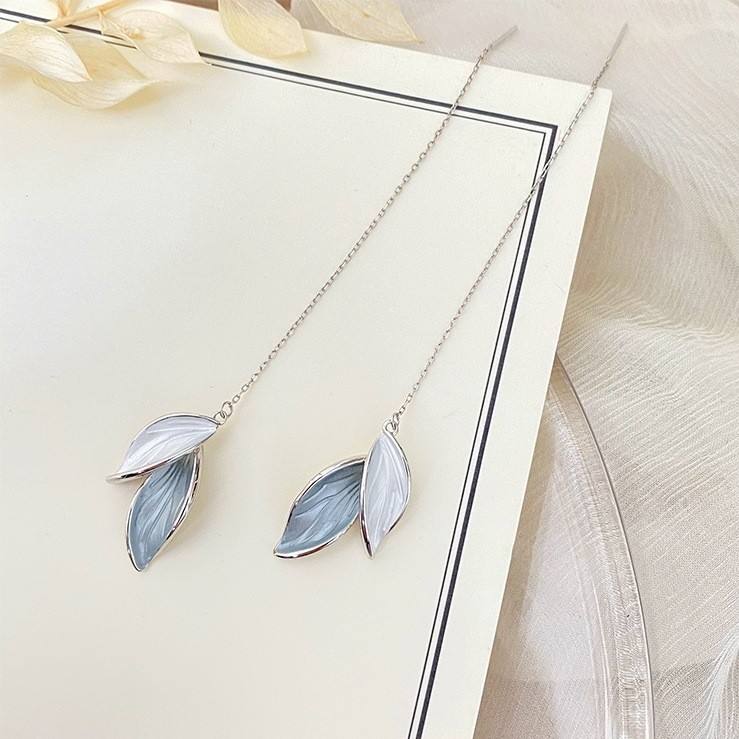 Blue-Leaves-Chain-Earrings 1