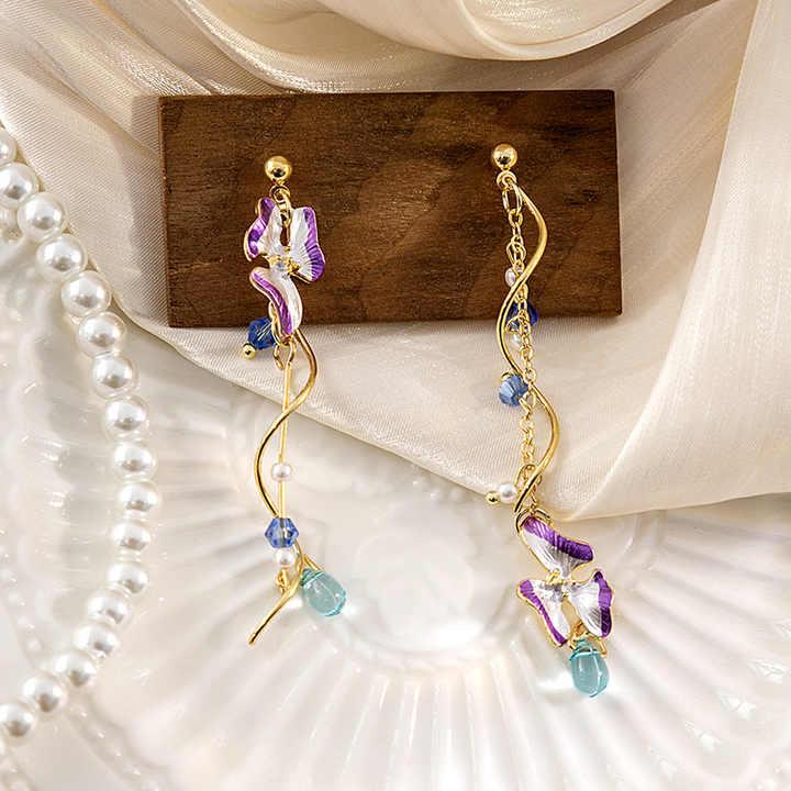 Blue and Purple Crystal Drop Earrings