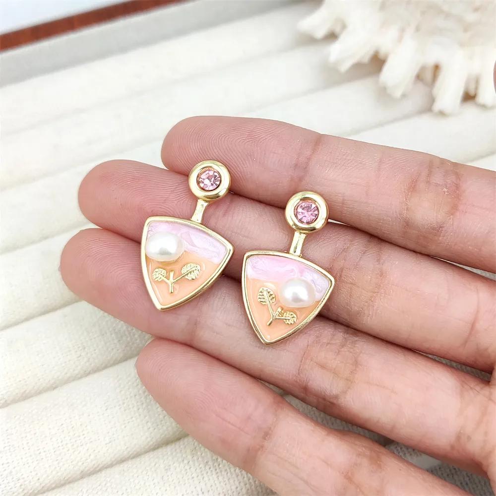 Blush Triangular Enamel Art Earrings