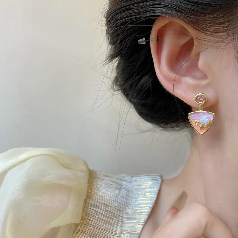 Blush Triangular Enamel Art Earrings