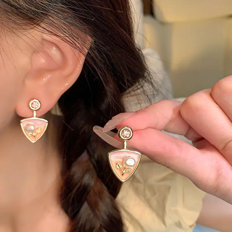 Blush Triangular Enamel Art Earrings