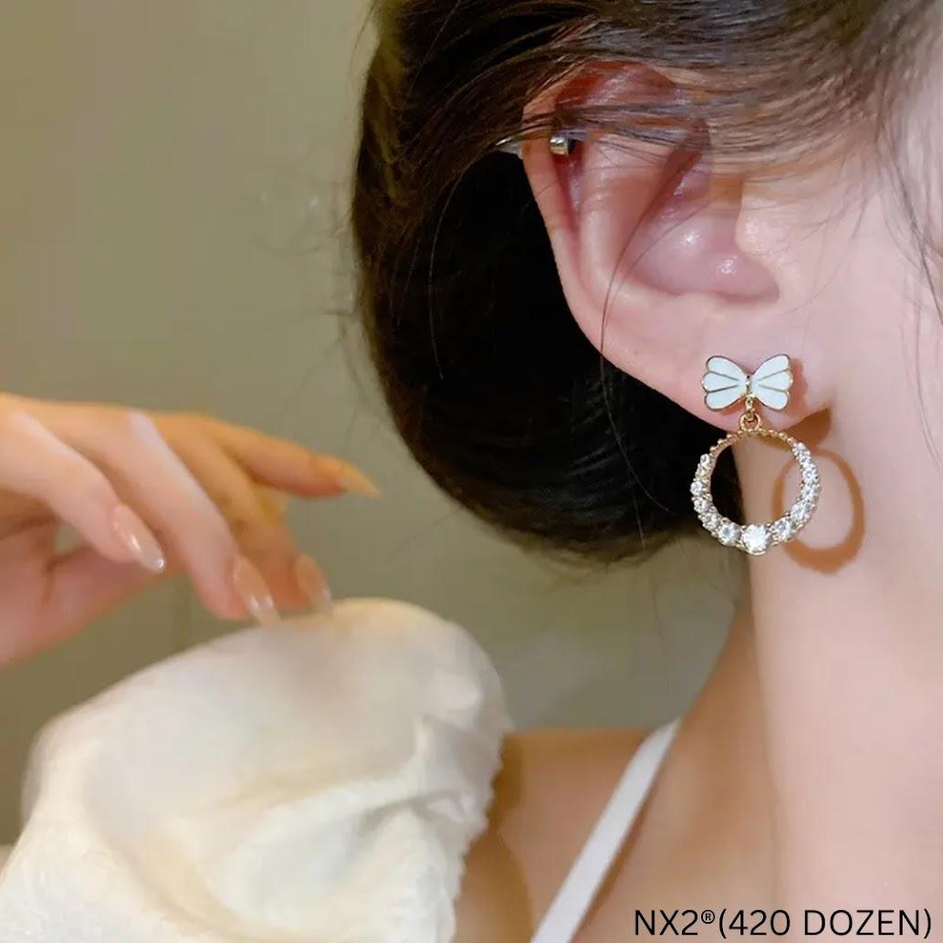 Bow Charm Crystal Drop Earrings