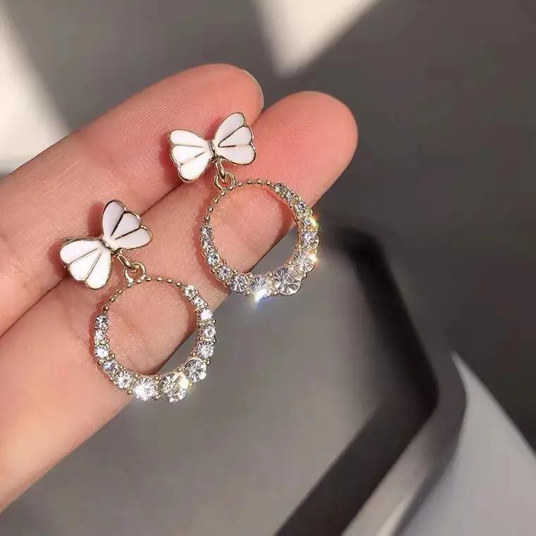 Bow Charm Crystal Drop Earrings