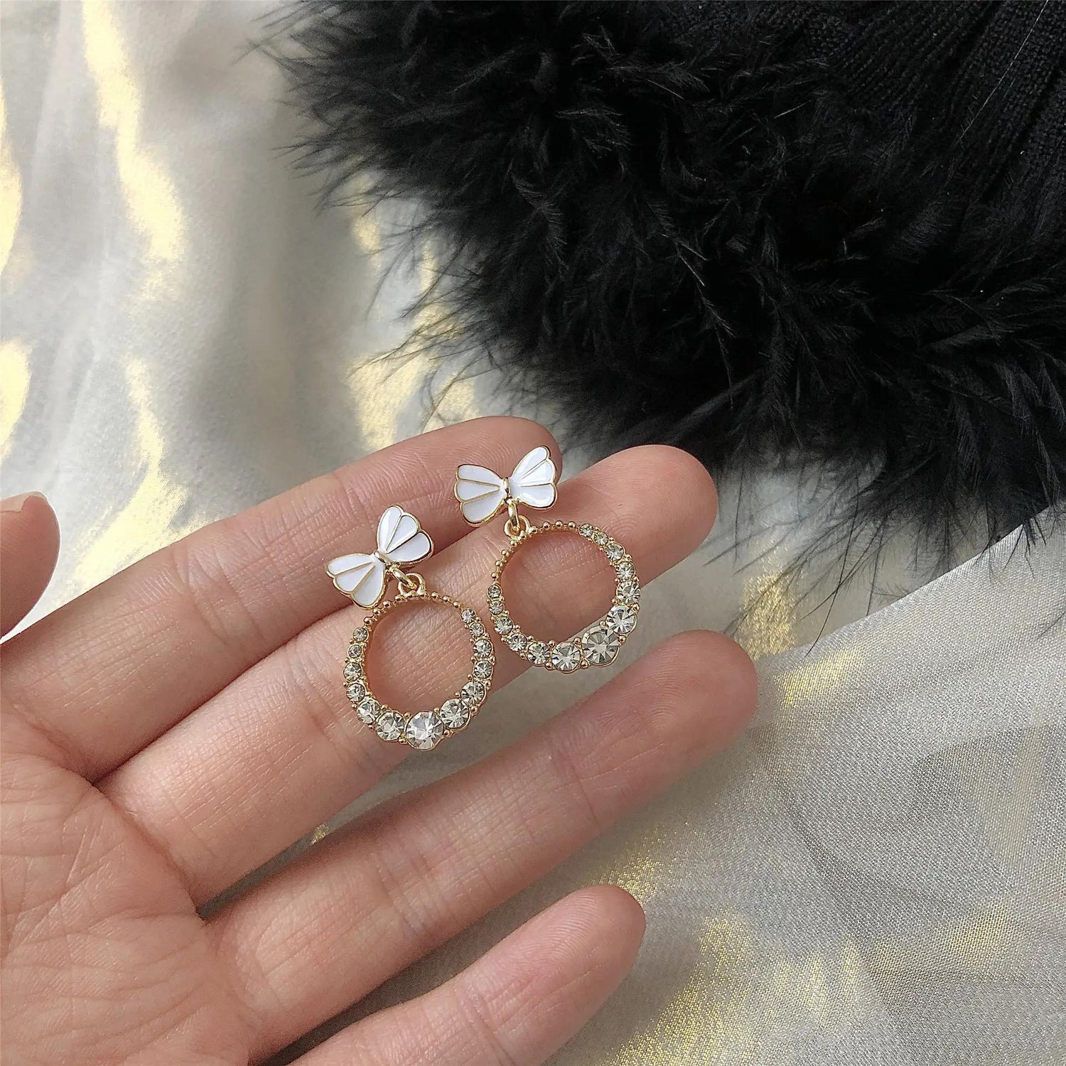 Bow Charm Crystal Drop Earrings