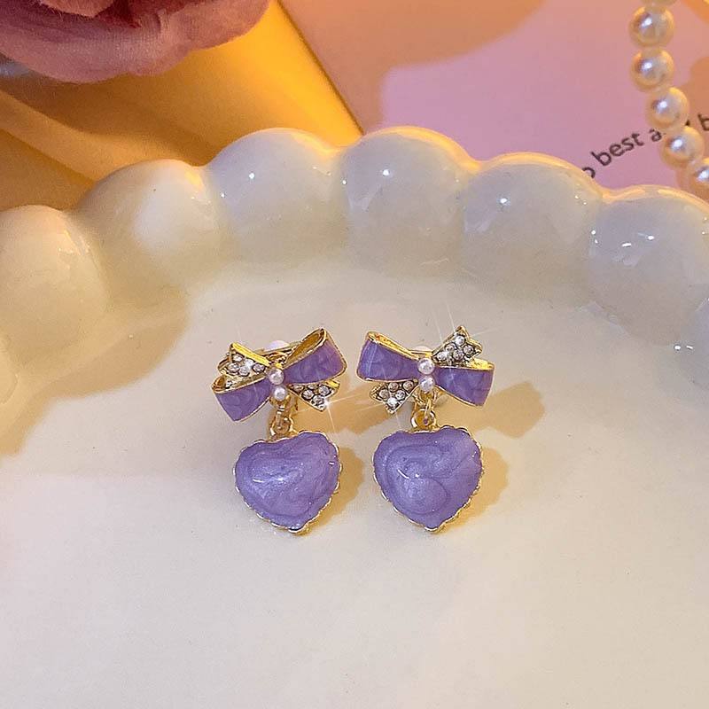 Bowknot-Purple-Heart-Earrings 1