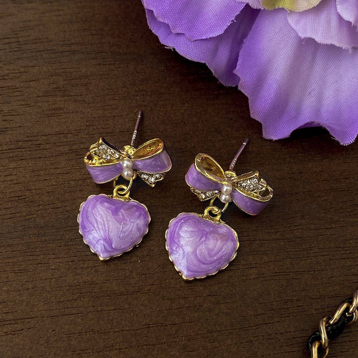 Bowknot-Purple-Heart-Earrings 3