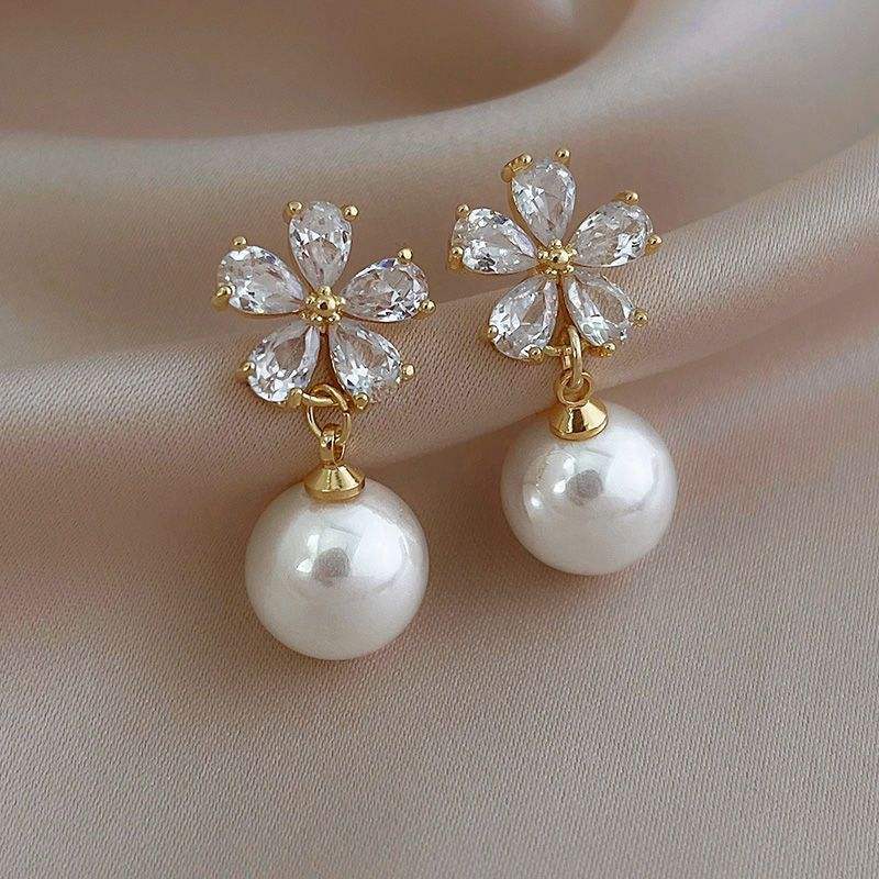 Crystal-Flower-Pearl-Drop-Earrings 1