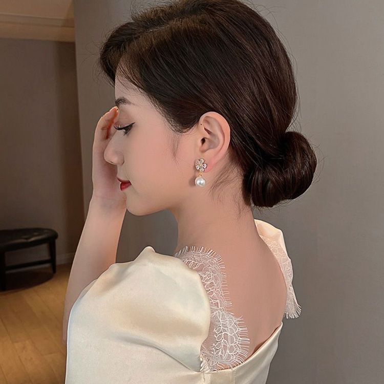 Crystal-Flower-Pearl-Drop-Earrings 2