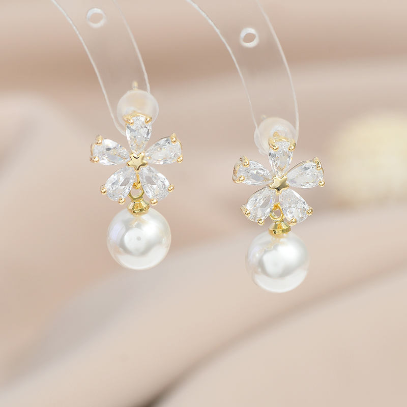 Crystal-Flower-Pearl-Drop-Earrings 3