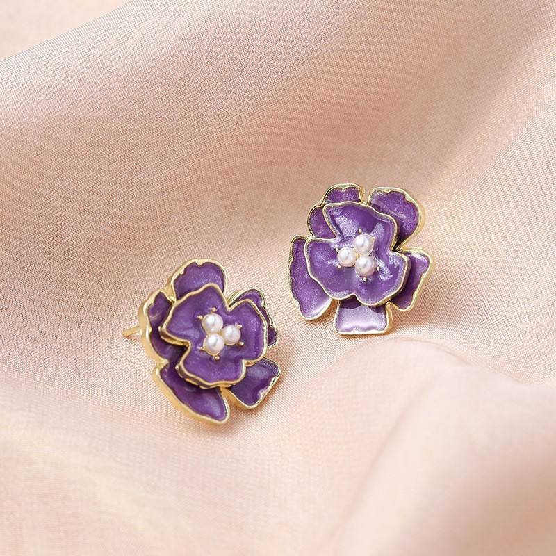 Cute-Purple-Camellia-Earrings 1