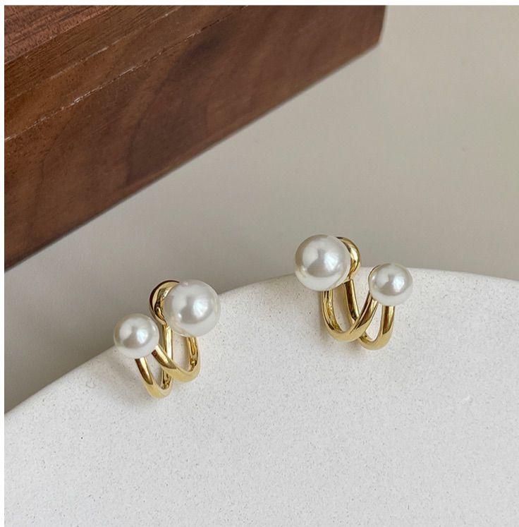 Dual Pearl Golden Stud Earrings