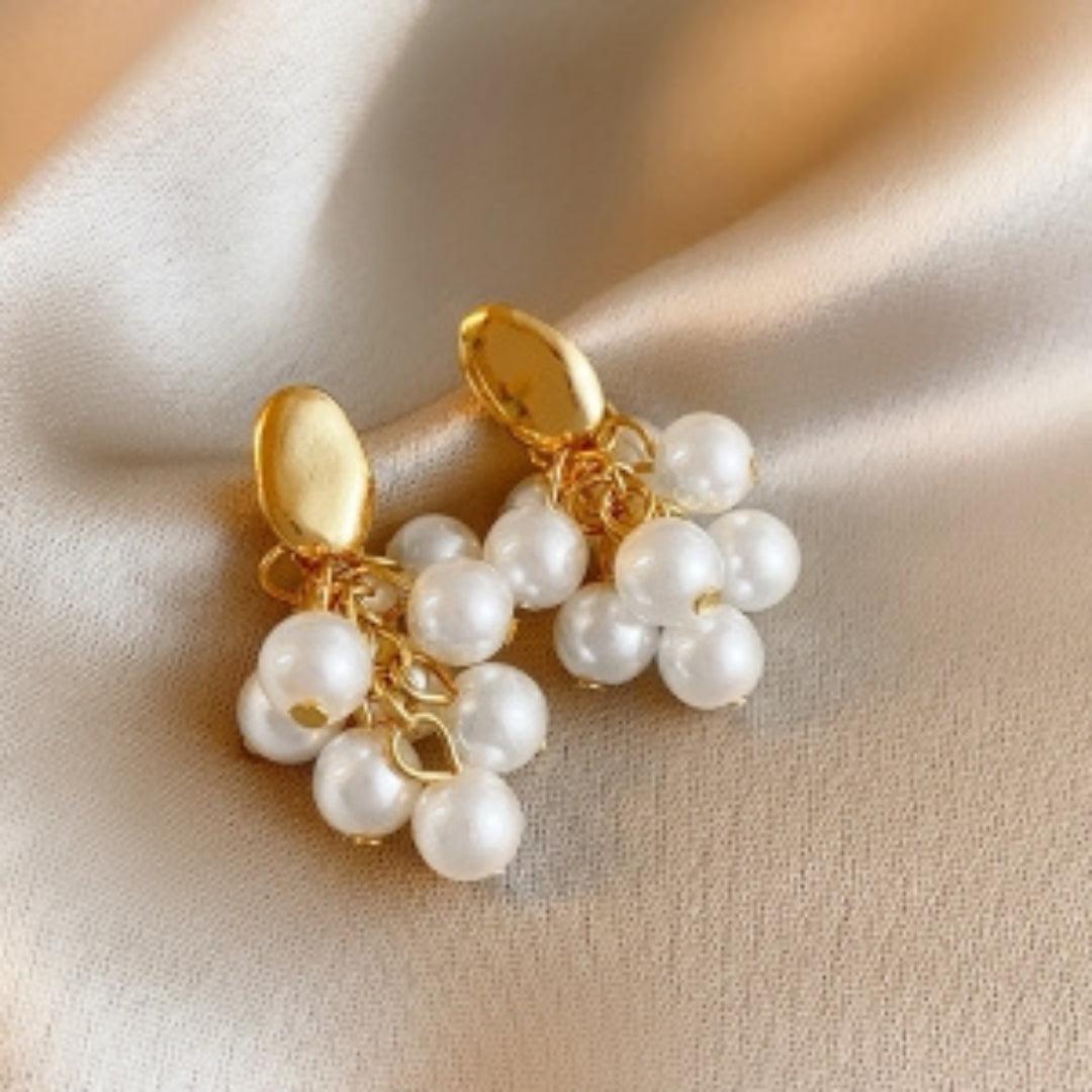 Elegant White Pearl Cluster Earrings