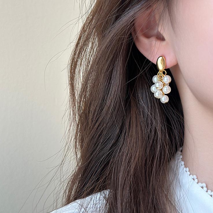 Elegant White Pearl Cluster Earrings
