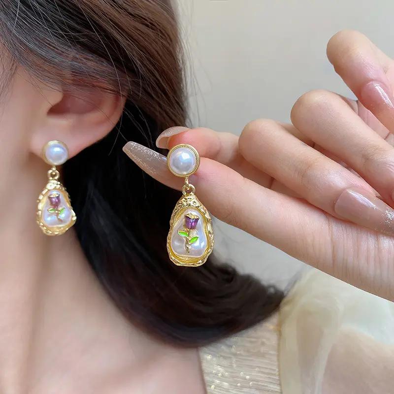 Gold Baroque Pearl Earrings