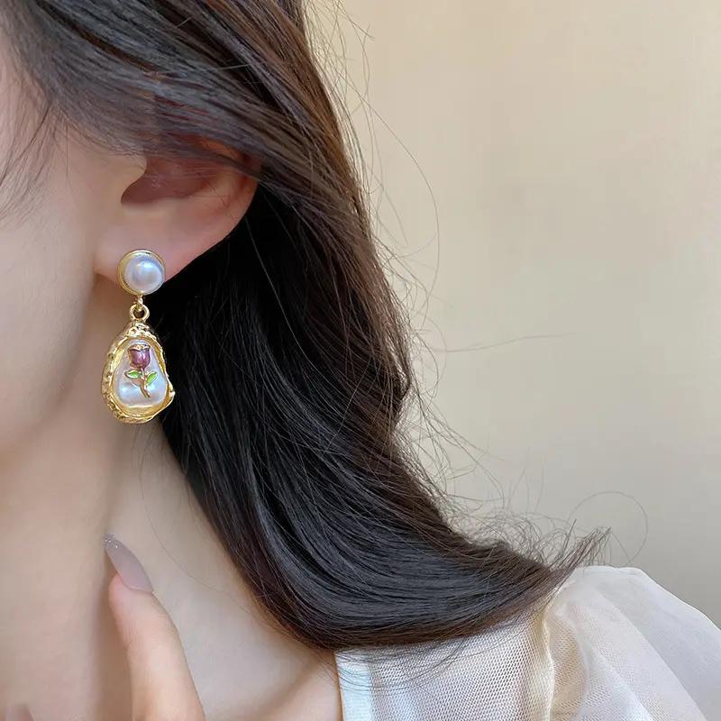Gold Baroque Pearl Earrings