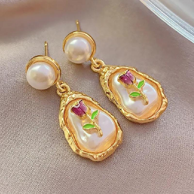 Gold Baroque Pearl Earrings