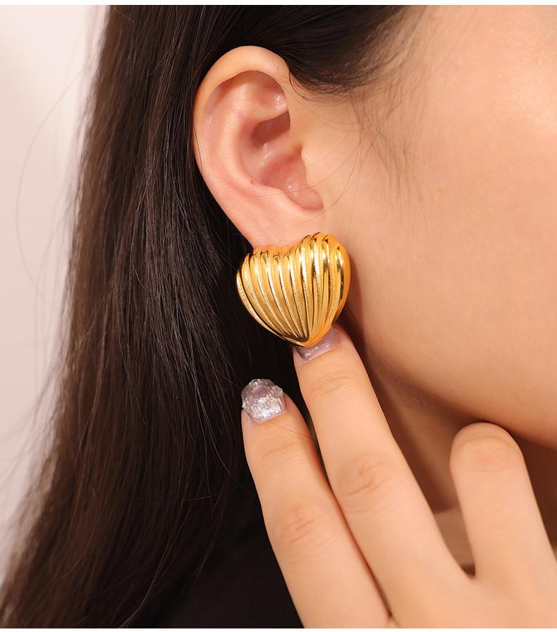 Gold Heart Stripped Stud Earrings