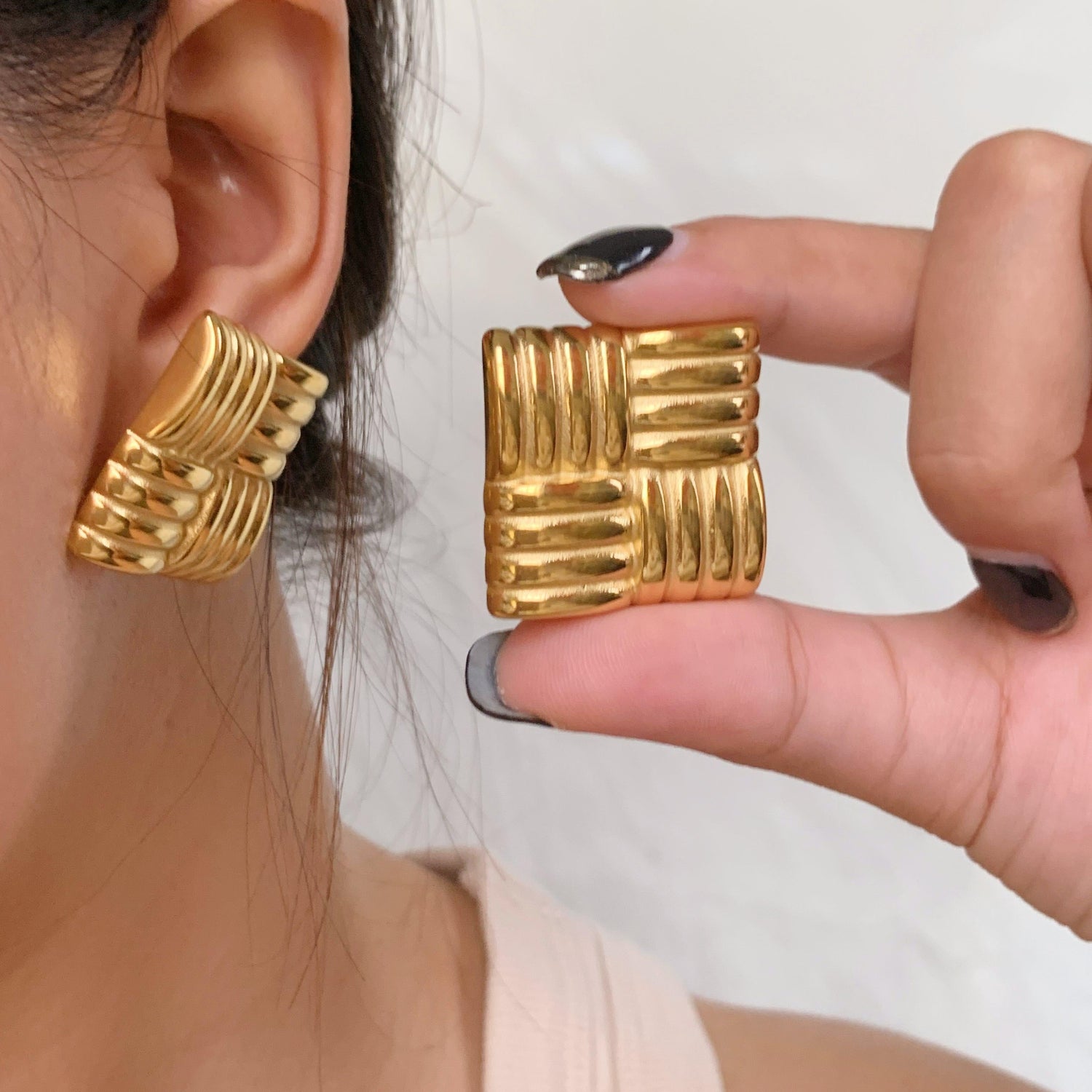 Gold Square Knot Stud Earrings
