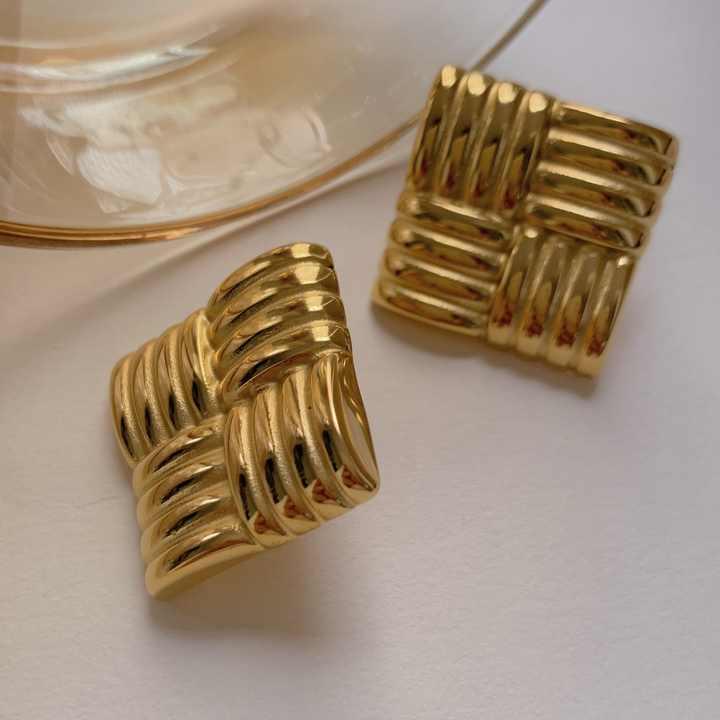 Gold Square Knot Stud Earrings