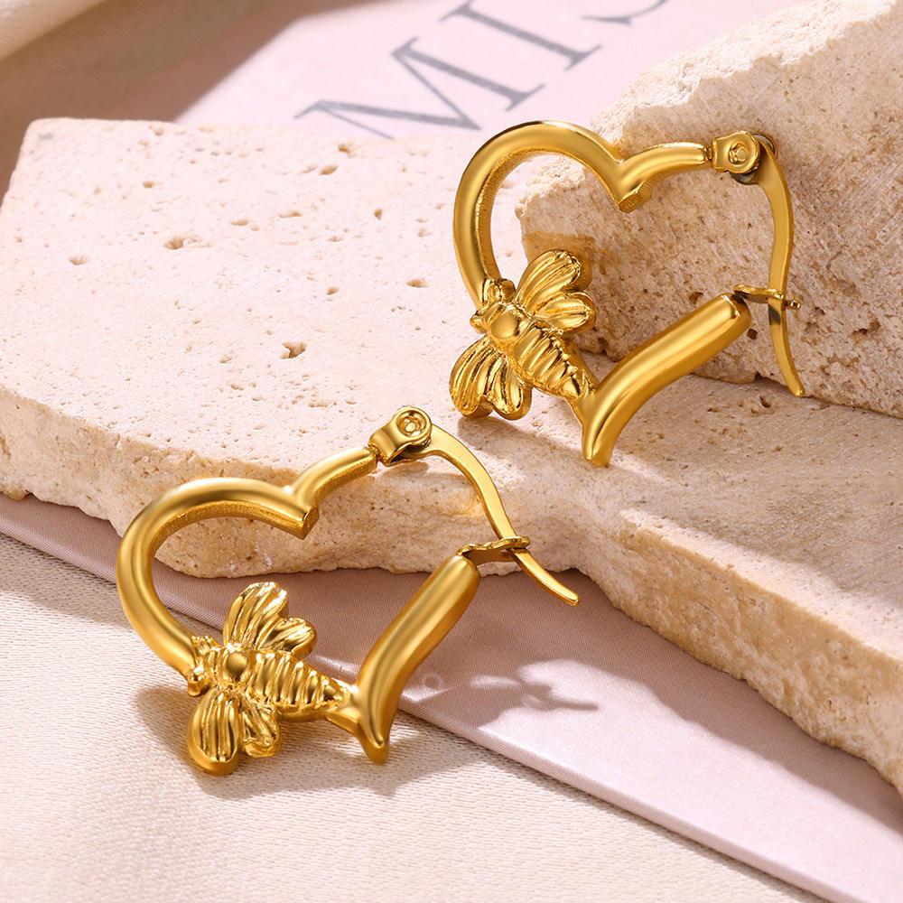 Golden Bee Heart Earrings
