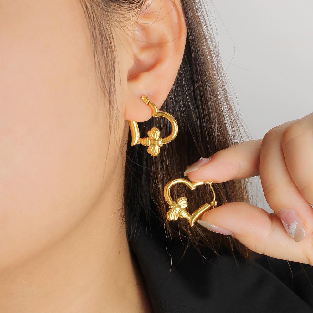 Golden Bee Heart Earrings