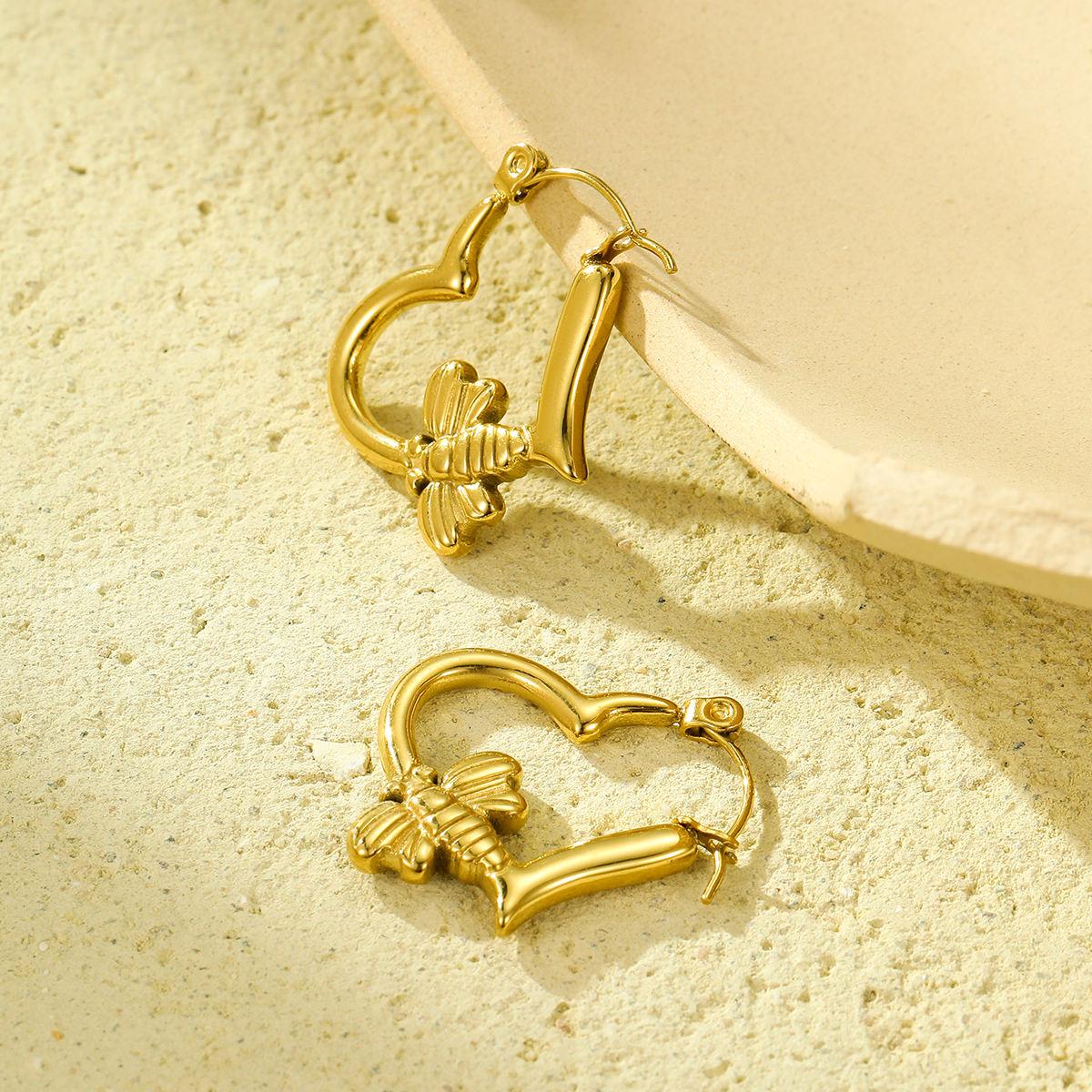 Golden Bee Heart Earrings