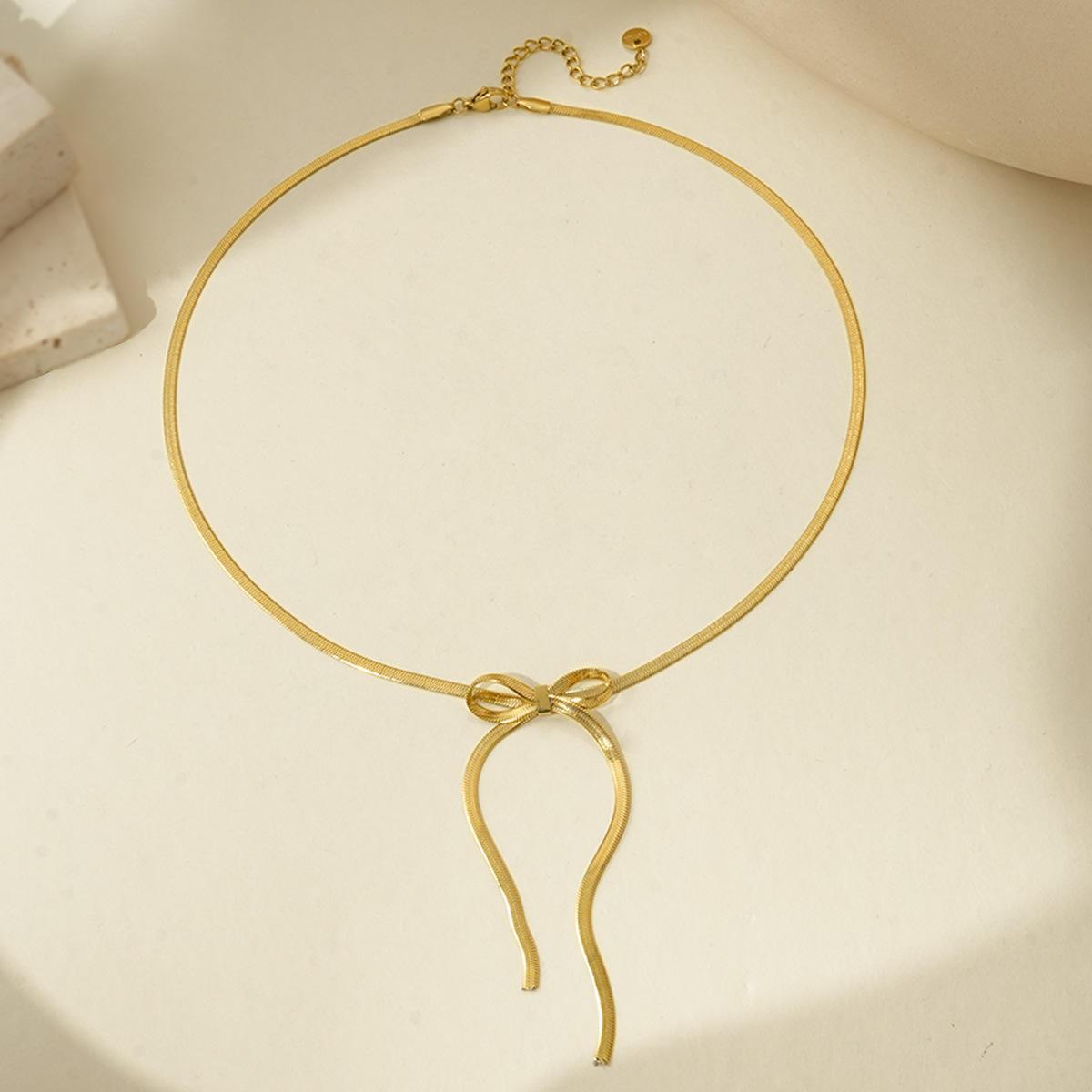 Golden Bow Snake Chain Necklace 3 