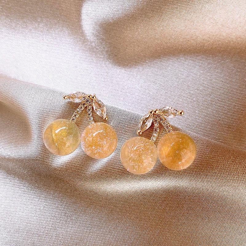 Golden Cherry Blossom Stud Earrings