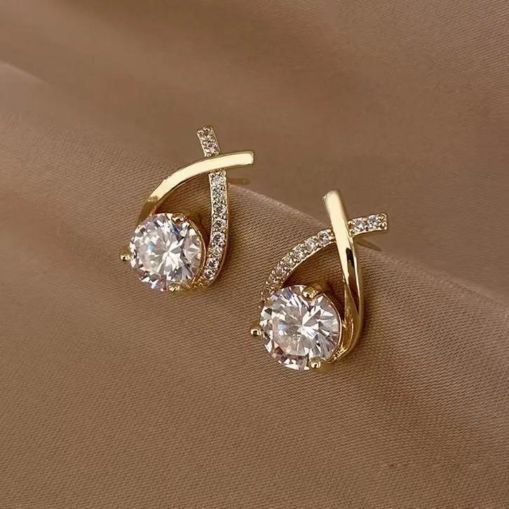 Golden Studded Cross Earrings