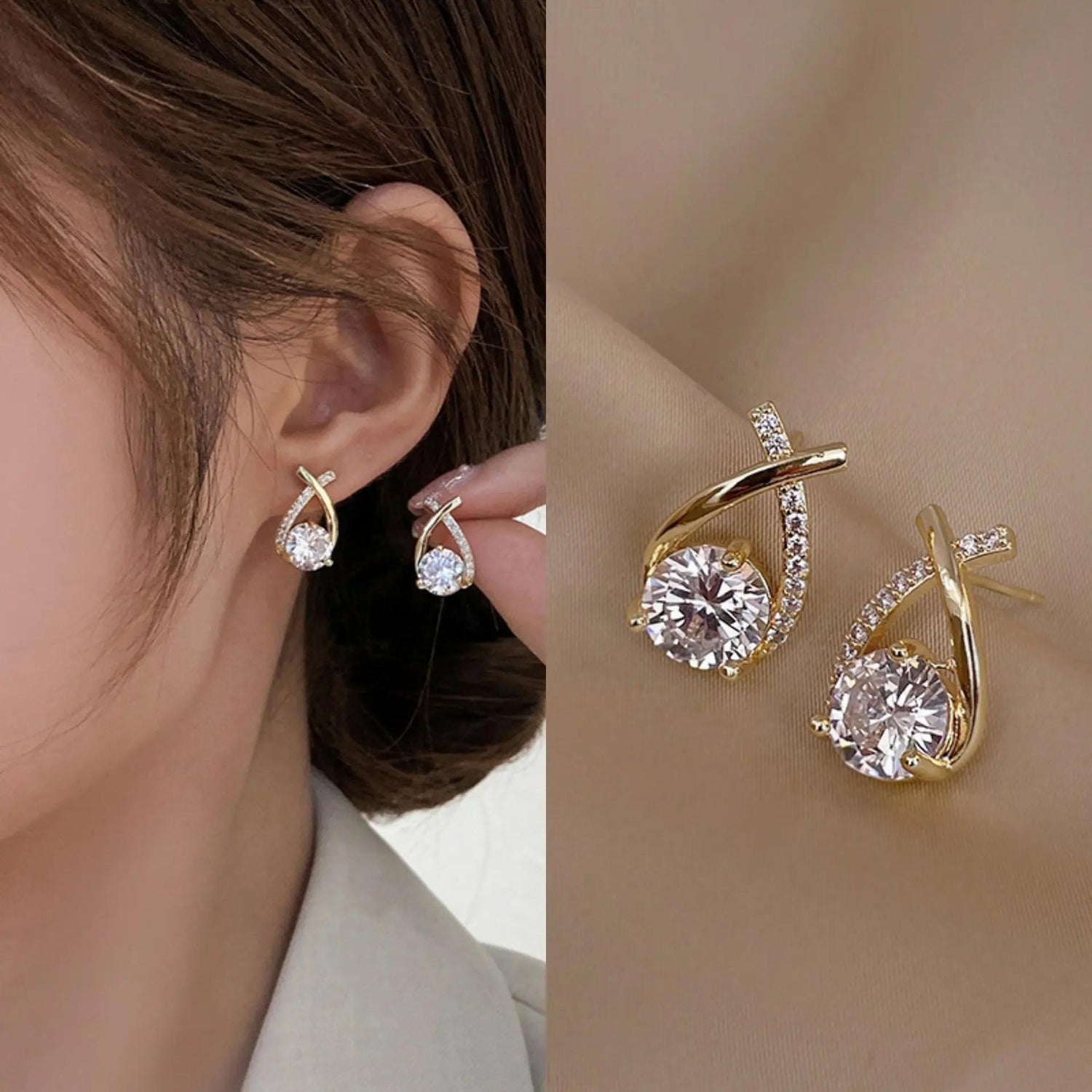 Golden Studded Cross Earrings