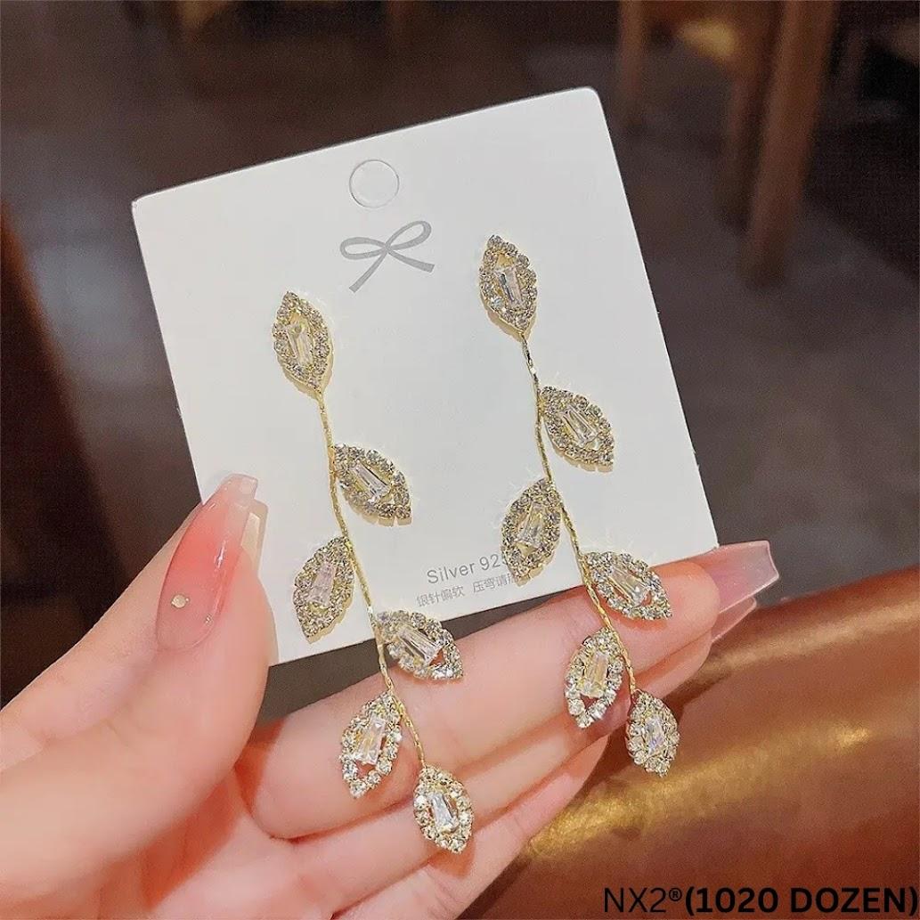 Luxe Leaves Gemstone Dangle Earrings