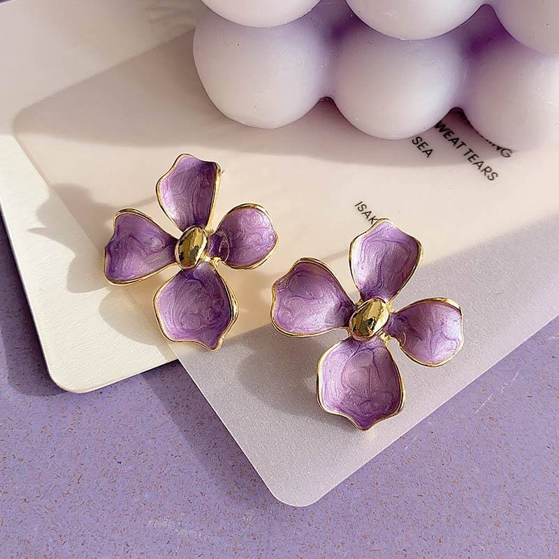 Oil-Drop-Purple-Flower-Earrings 2