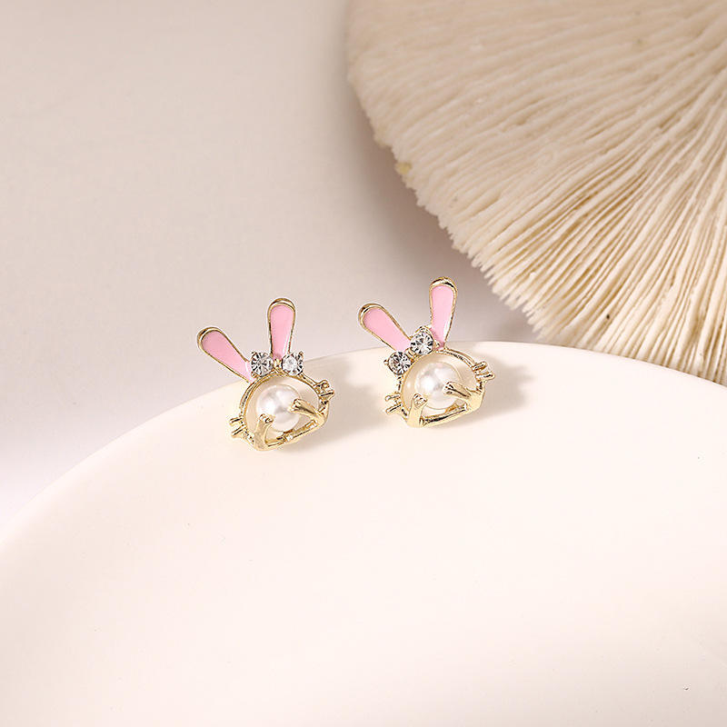 Pink-Bunny-Pearl-Earrings 1