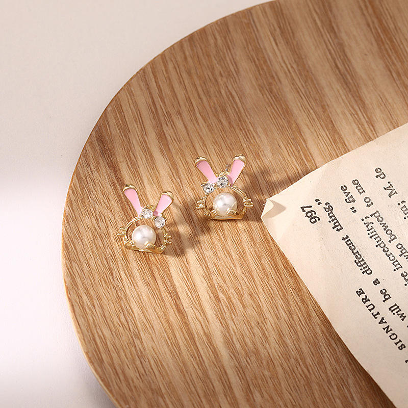 Pink-Bunny-Pearl-Earrings 2