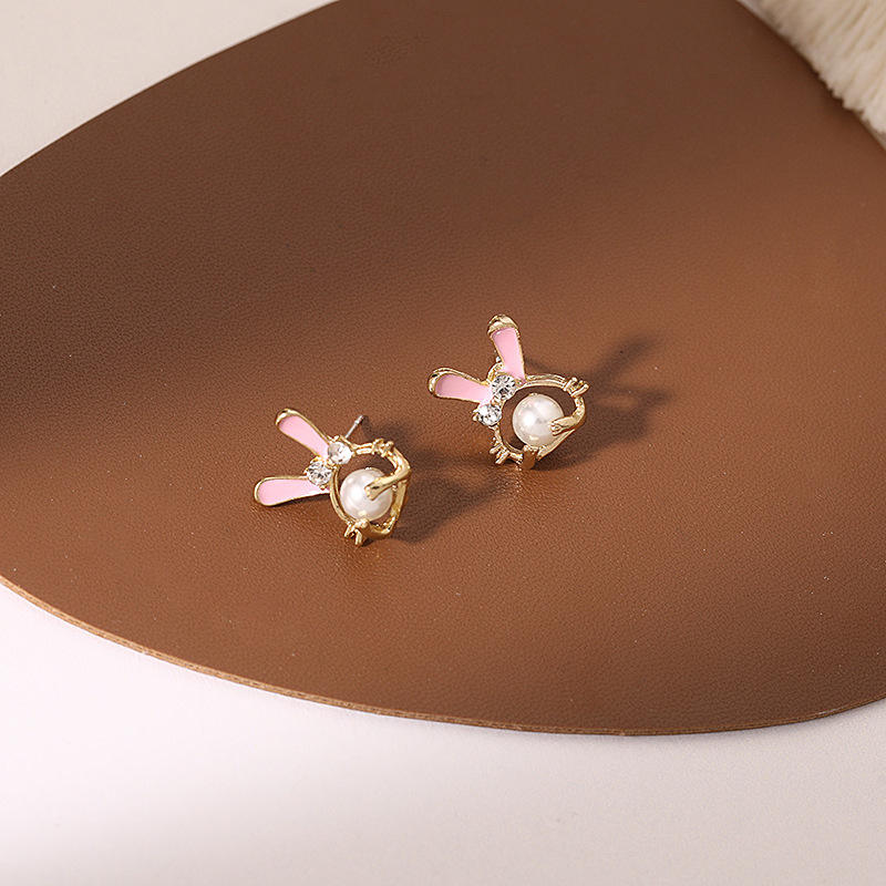 Pink-Bunny-Pearl-Earrings 3
