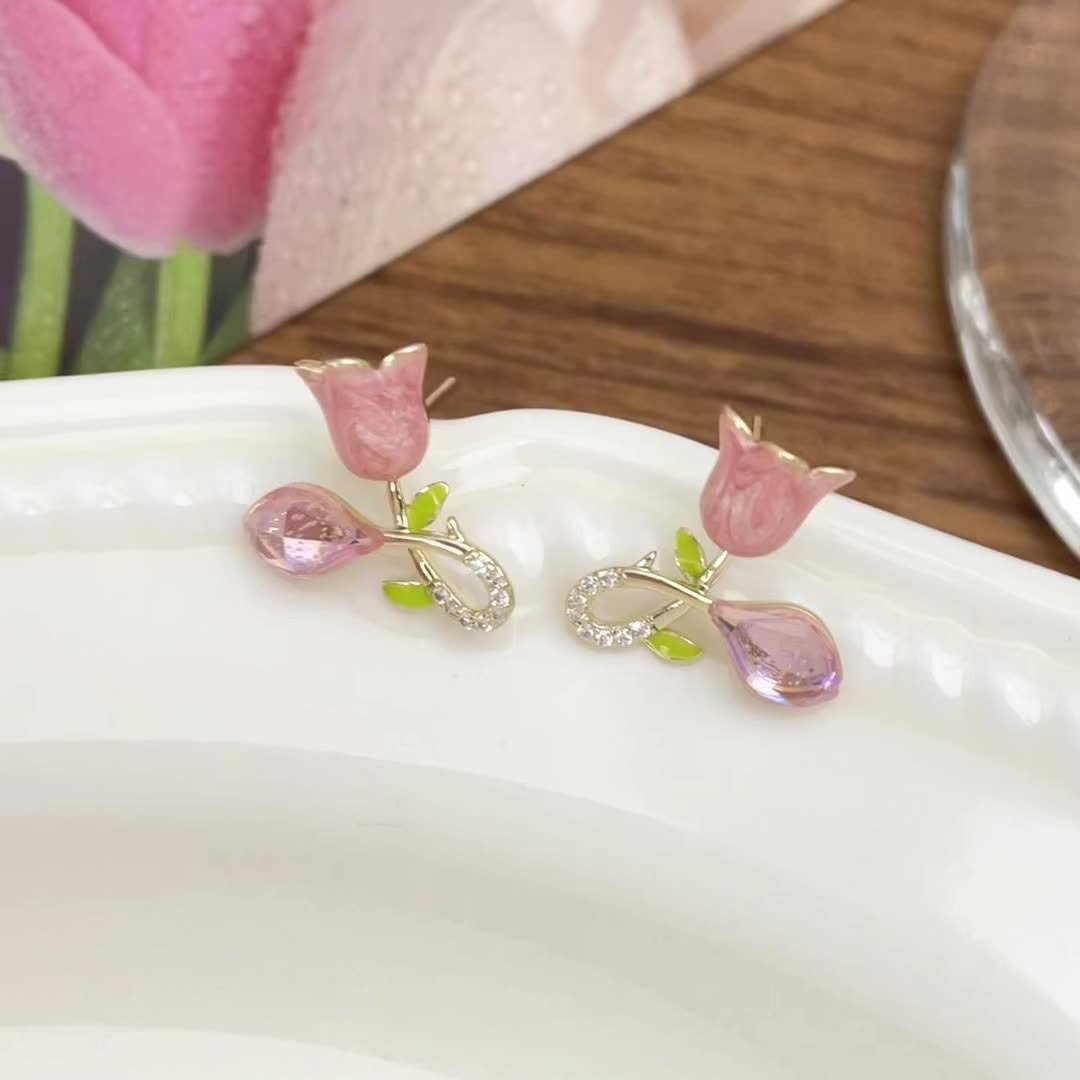 Pink-Crystal-Tulip-Earrings 3