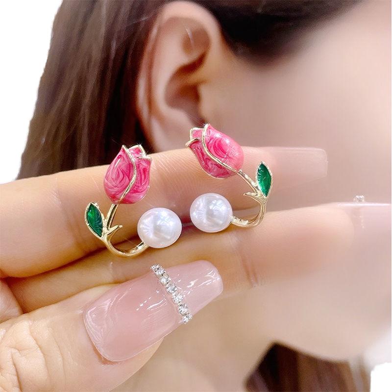 Pink-Tulip-Pearl-Earrings 1