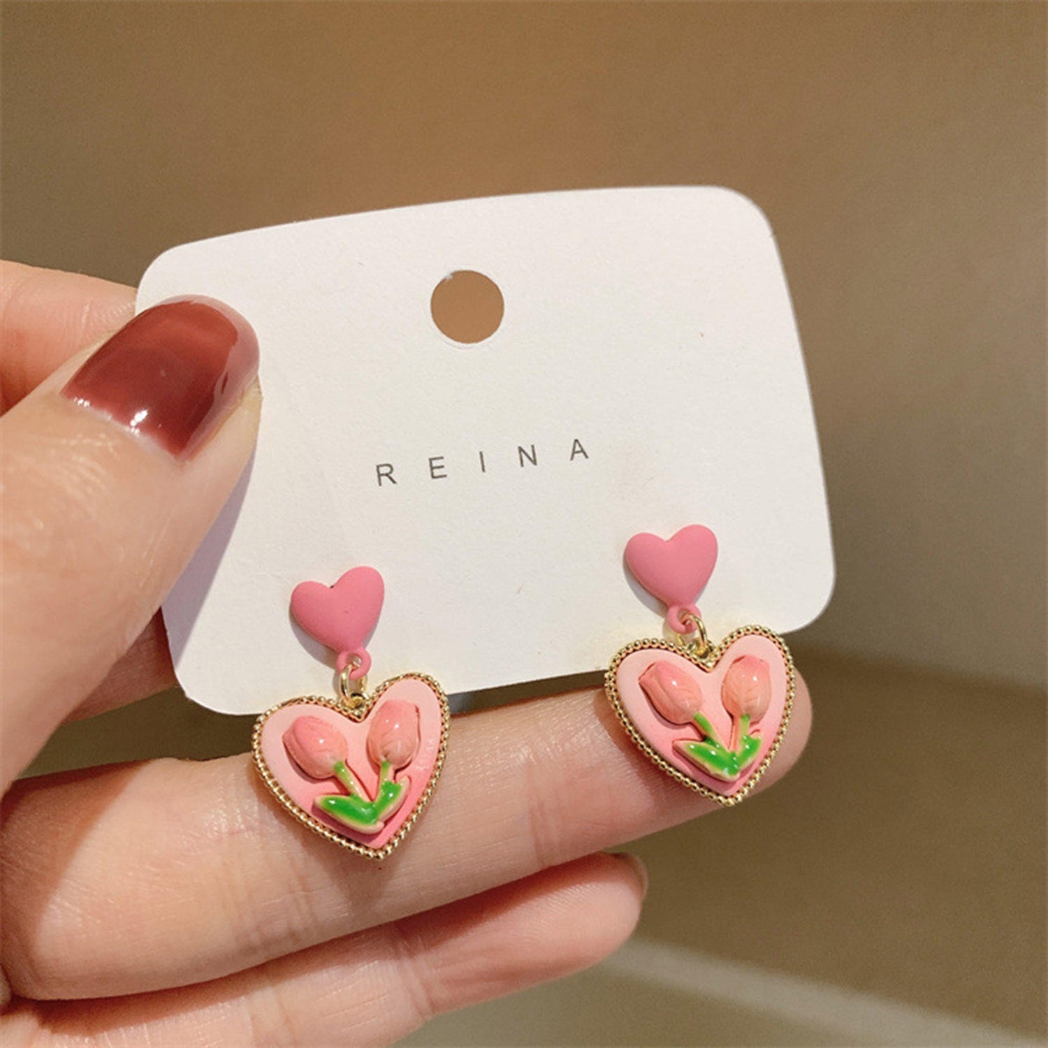 Pink-Tulips-Heart-Earrings 3